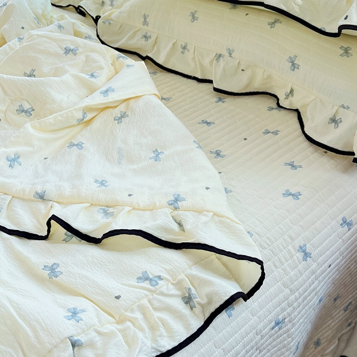 91家纺网 家纺一手货源 找家纺 蝶帕家纺 2026新款云感双层纱床盖款夏被夏凉被空调被四件套 简兮兰