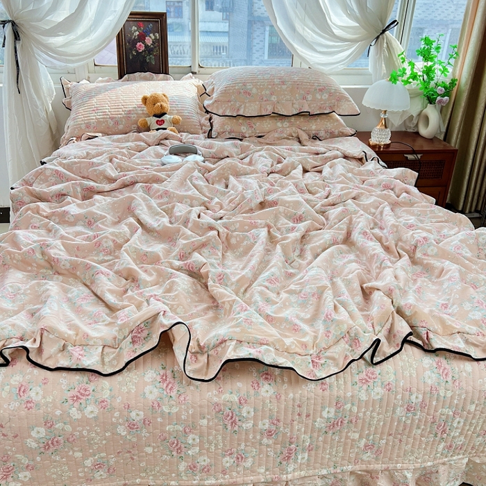 91家纺网 家纺一手货源 找家纺 蝶帕家纺 2026新款云感双层纱床盖款夏被夏凉被空调被四件套 梦露