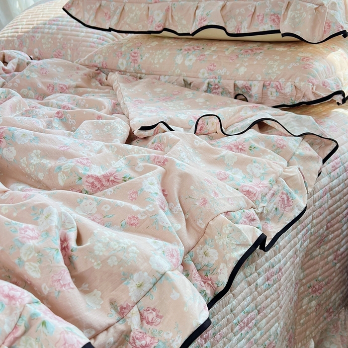 91家纺网 家纺一手货源 找家纺 蝶帕家纺 2026新款云感双层纱床盖款夏被夏凉被空调被四件套 梦露