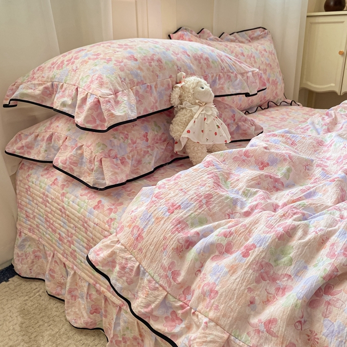 蝶帕家纺 2026新款云感双层纱床盖款夏被夏凉被空调被四件套 十里桃花