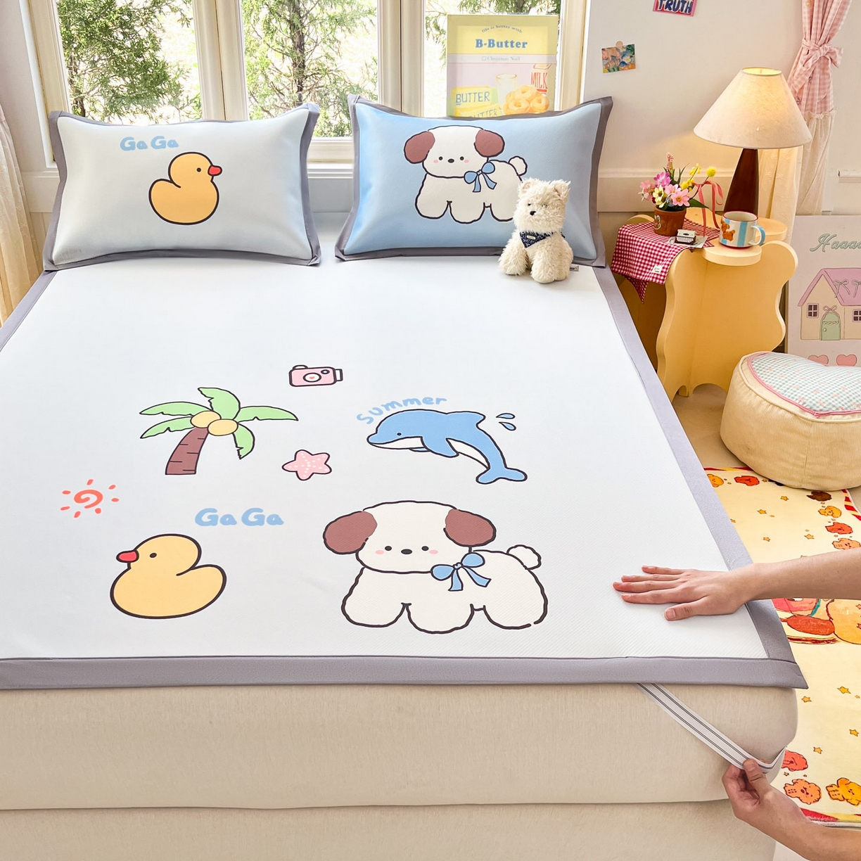 91家纺网 家纺一手货源 找家纺 川悦生活 【提供买家秀】2026新款凉豆豆冰丝大阪卡通凉席 快乐夏威夷