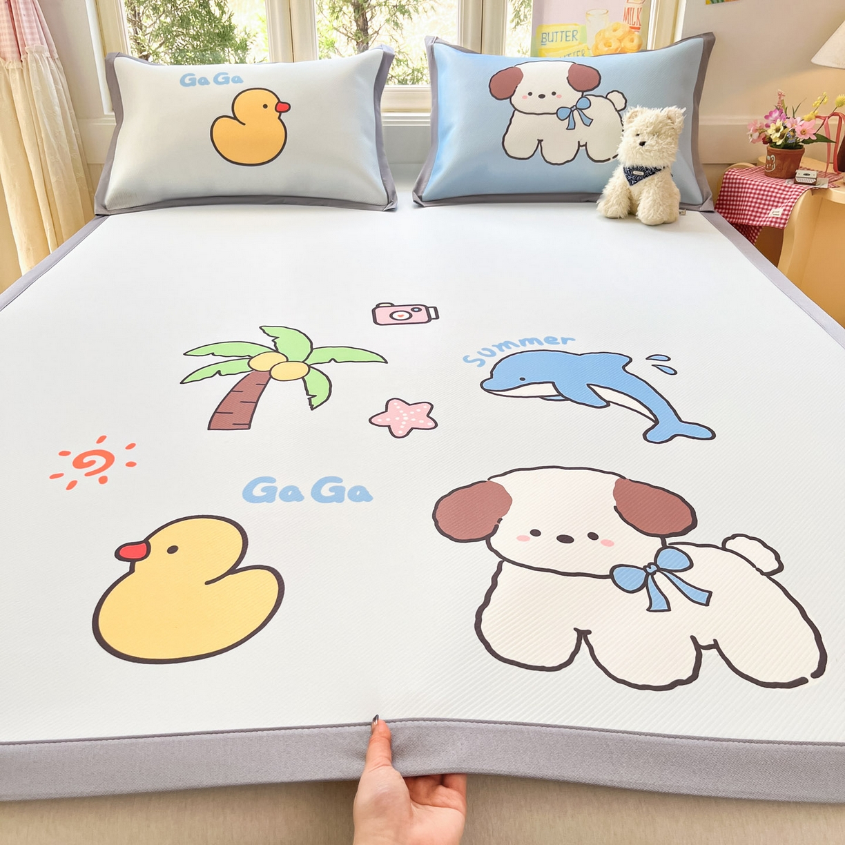 91家纺网 家纺一手货源 找家纺 川悦生活 【提供买家秀】2026新款凉豆豆冰丝大阪卡通凉席 快乐夏威夷