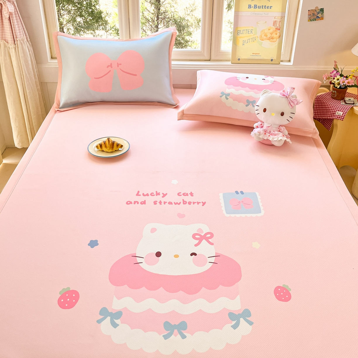 91家纺网 家纺一手货源 找家纺 川悦生活 【提供买家秀】2026新款凉豆豆冰丝大阪卡通凉席 米昔小喵