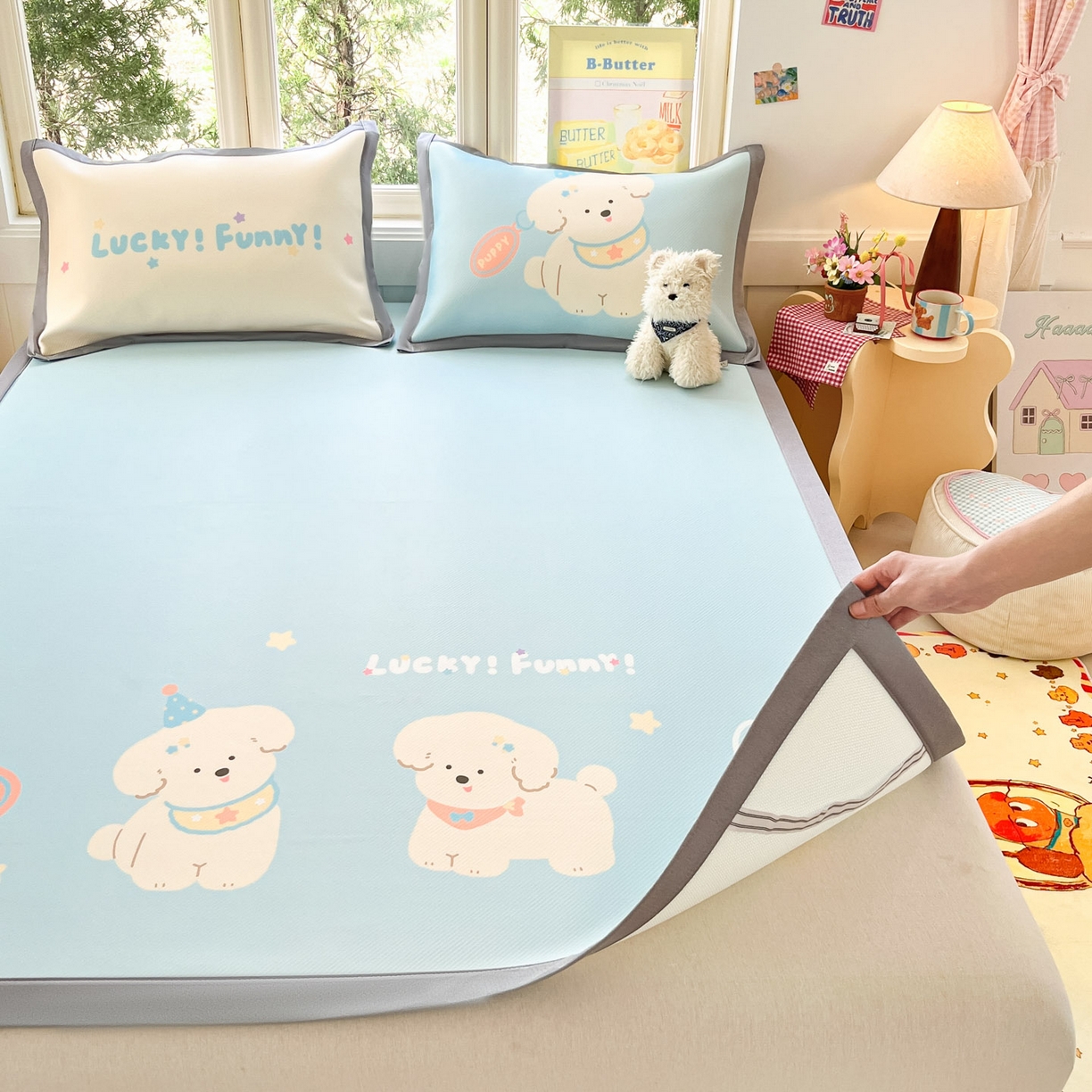 91家纺网 家纺一手货源 找家纺 川悦生活 【提供买家秀】2026新款凉豆豆冰丝大阪卡通凉席 尼塔小汪