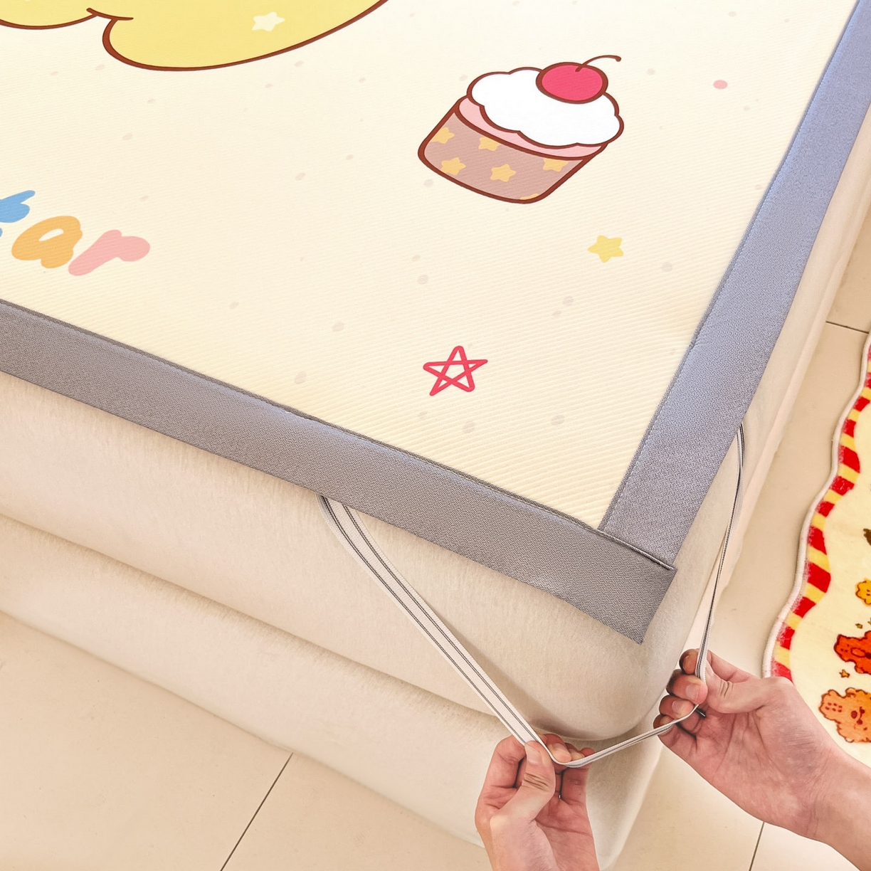 91家纺网 家纺一手货源 找家纺 川悦生活 【提供买家秀】2026新款凉豆豆冰丝大阪卡通凉席 亮星星