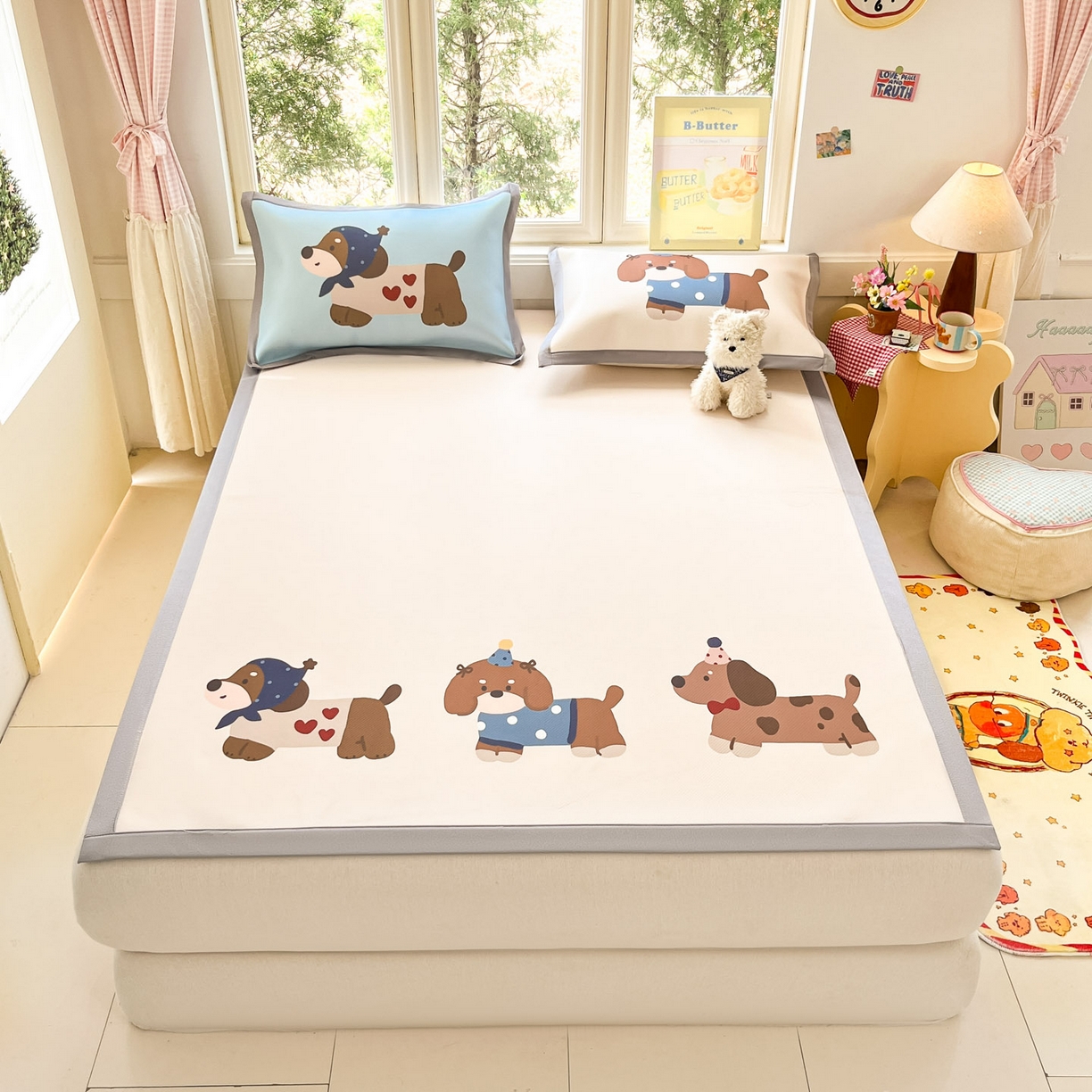 91家纺网 家纺一手货源 找家纺 川悦生活 【提供买家秀】2026新款凉豆豆冰丝大阪卡通凉席 咖啡小狗