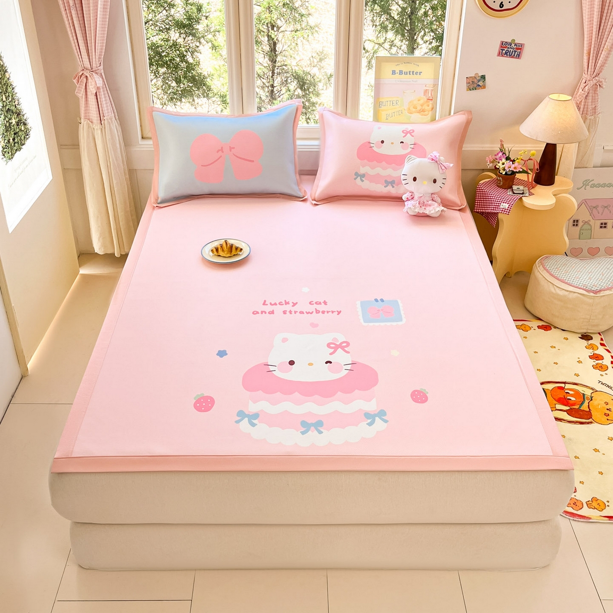 91家纺网 家纺一手货源 找家纺 川悦生活 【提供买家秀】2026新款凉豆豆冰丝大阪卡通凉席 米昔小喵