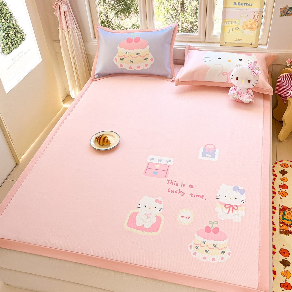 91家纺网 家纺一手货源 找家纺 川悦生活 【提供买家秀】2026新款凉豆豆冰丝大阪卡通凉席 软甜奶糕