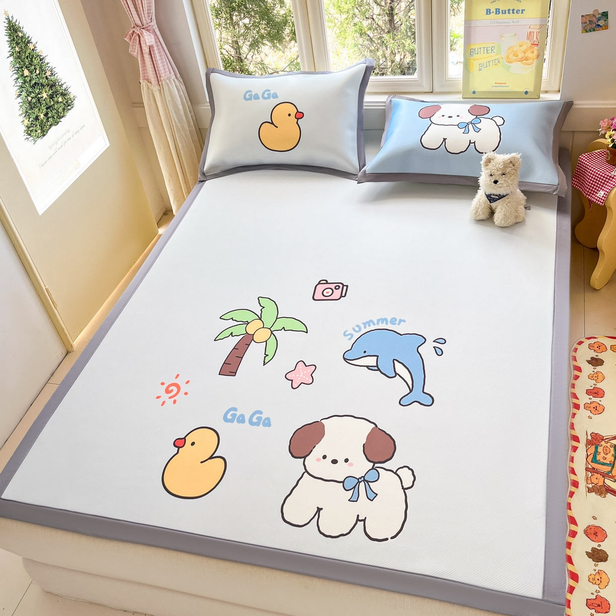 91家纺网 家纺一手货源 找家纺 川悦生活 【提供买家秀】2026新款凉豆豆冰丝大阪卡通凉席 快乐夏威夷