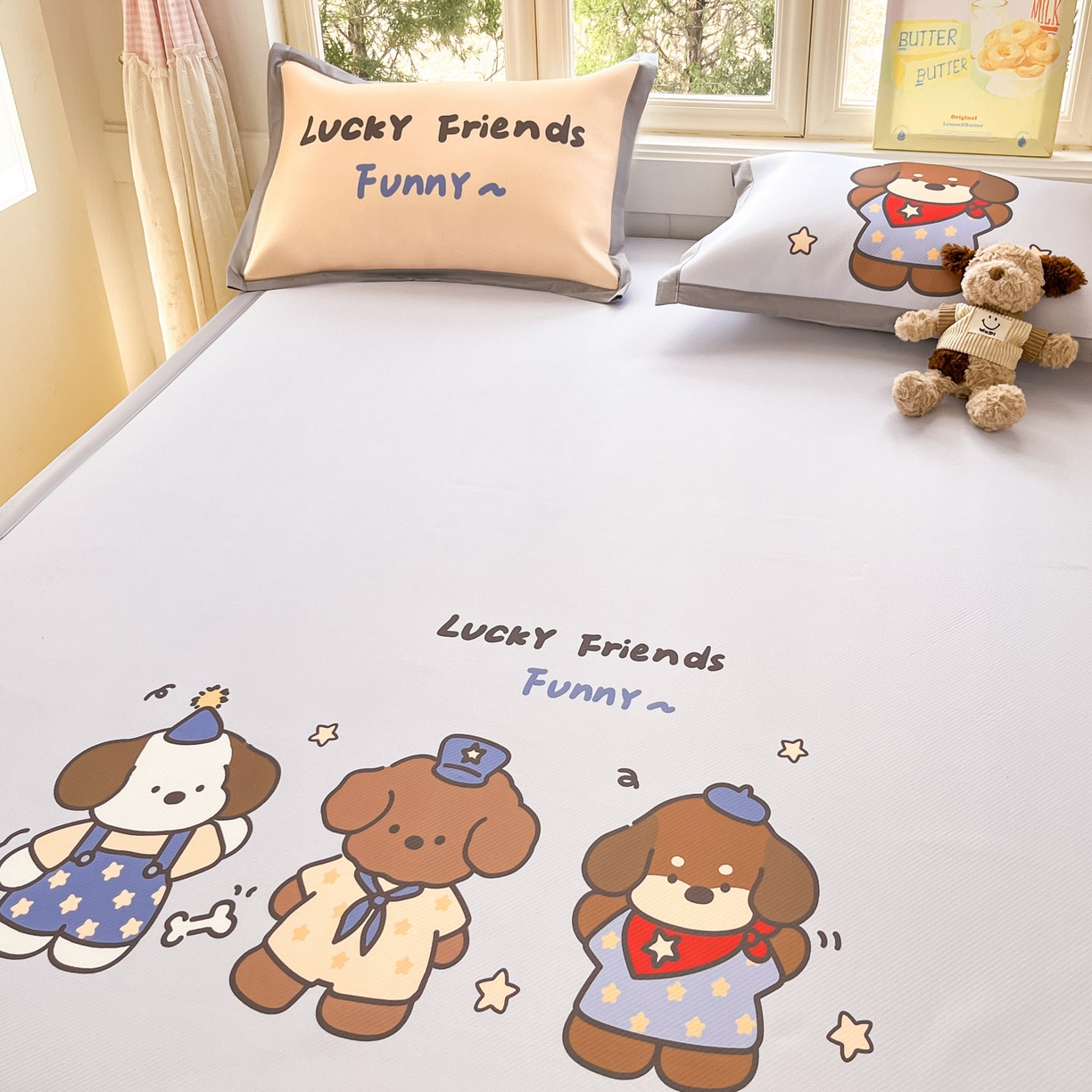 91家纺网 家纺一手货源 找家纺 川悦生活 【提供买家秀】2026新款凉豆豆冰丝大阪卡通凉席 小狗聚会