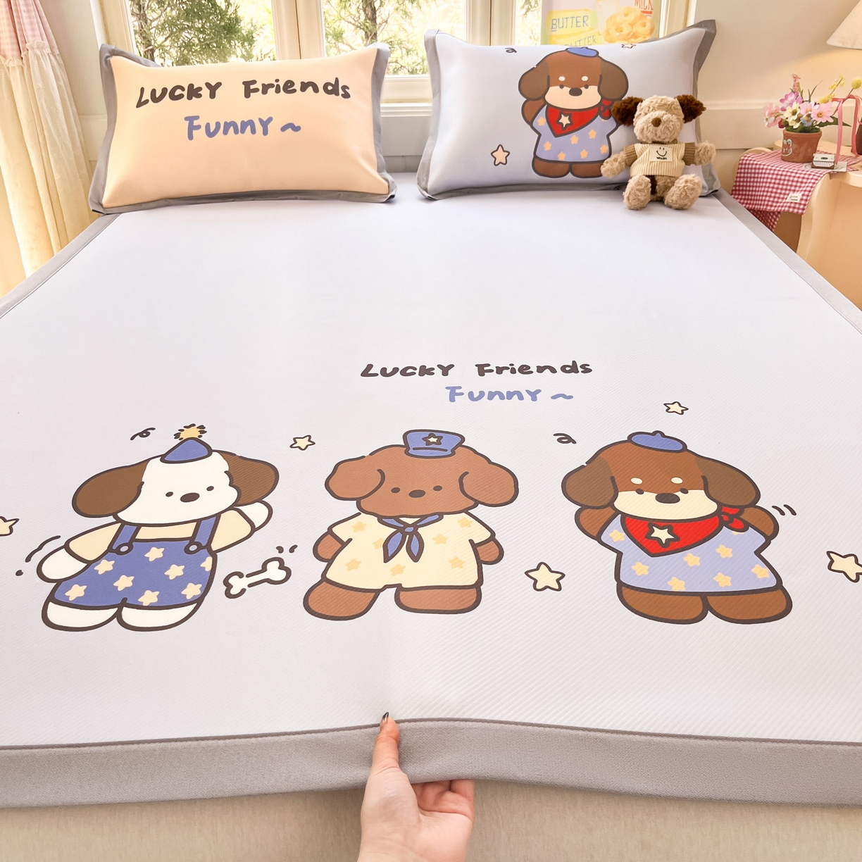 91家纺网 家纺一手货源 找家纺 川悦生活 【提供买家秀】2026新款凉豆豆冰丝大阪卡通凉席 小狗聚会