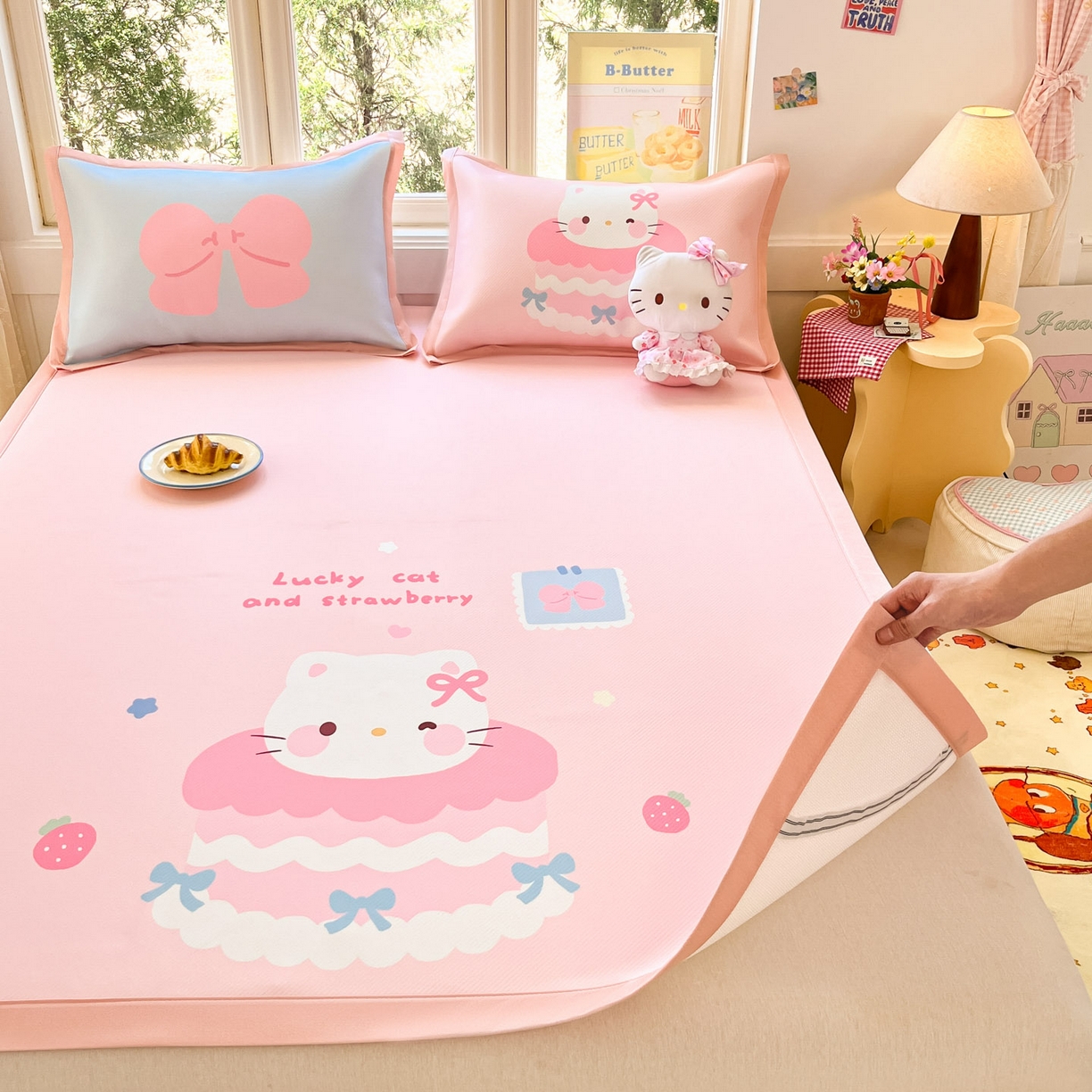 91家纺网 家纺一手货源 找家纺 川悦生活 【提供买家秀】2026新款凉豆豆冰丝大阪卡通凉席 米昔小喵