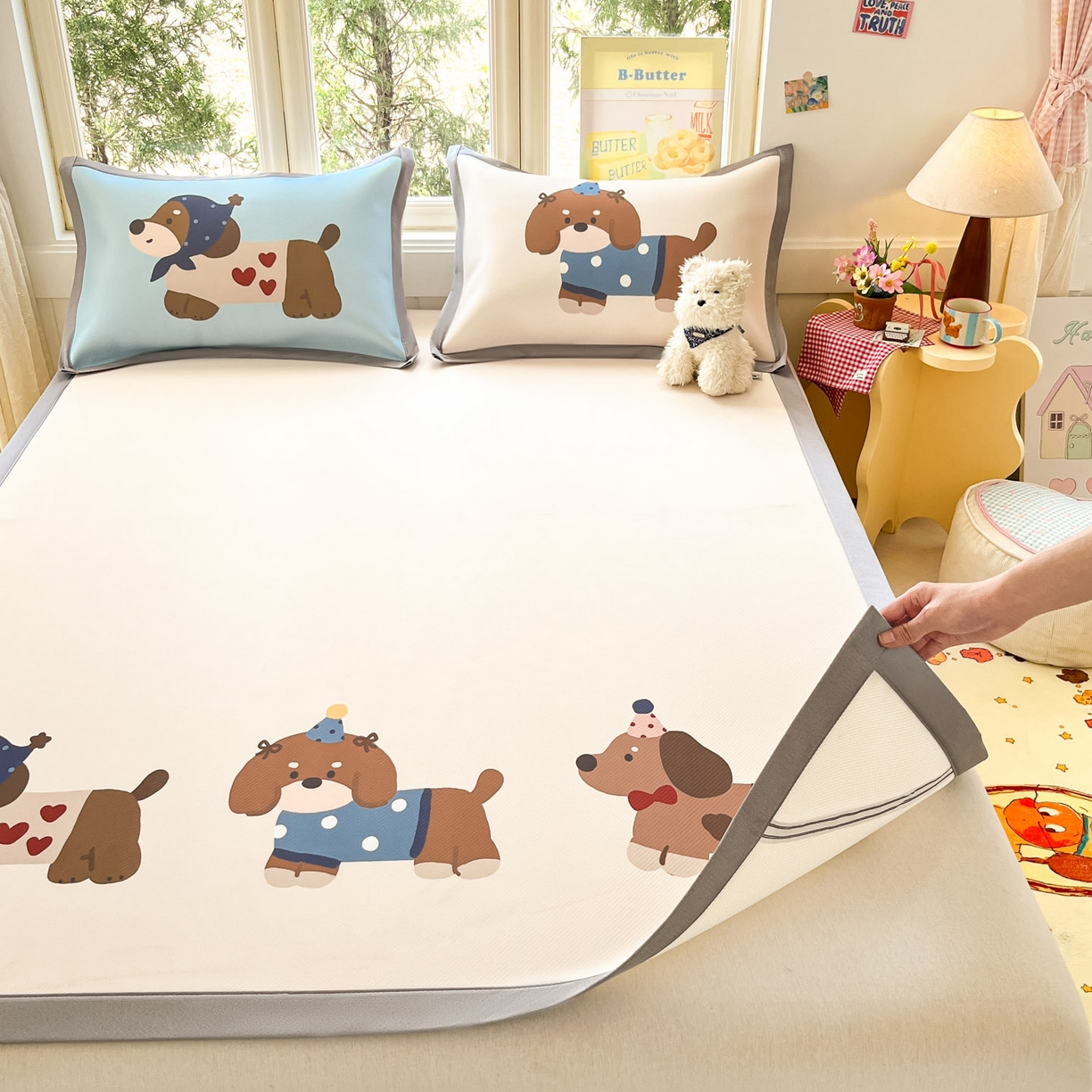 91家纺网 家纺一手货源 找家纺 川悦生活 【提供买家秀】2026新款凉豆豆冰丝大阪卡通凉席 咖啡小狗