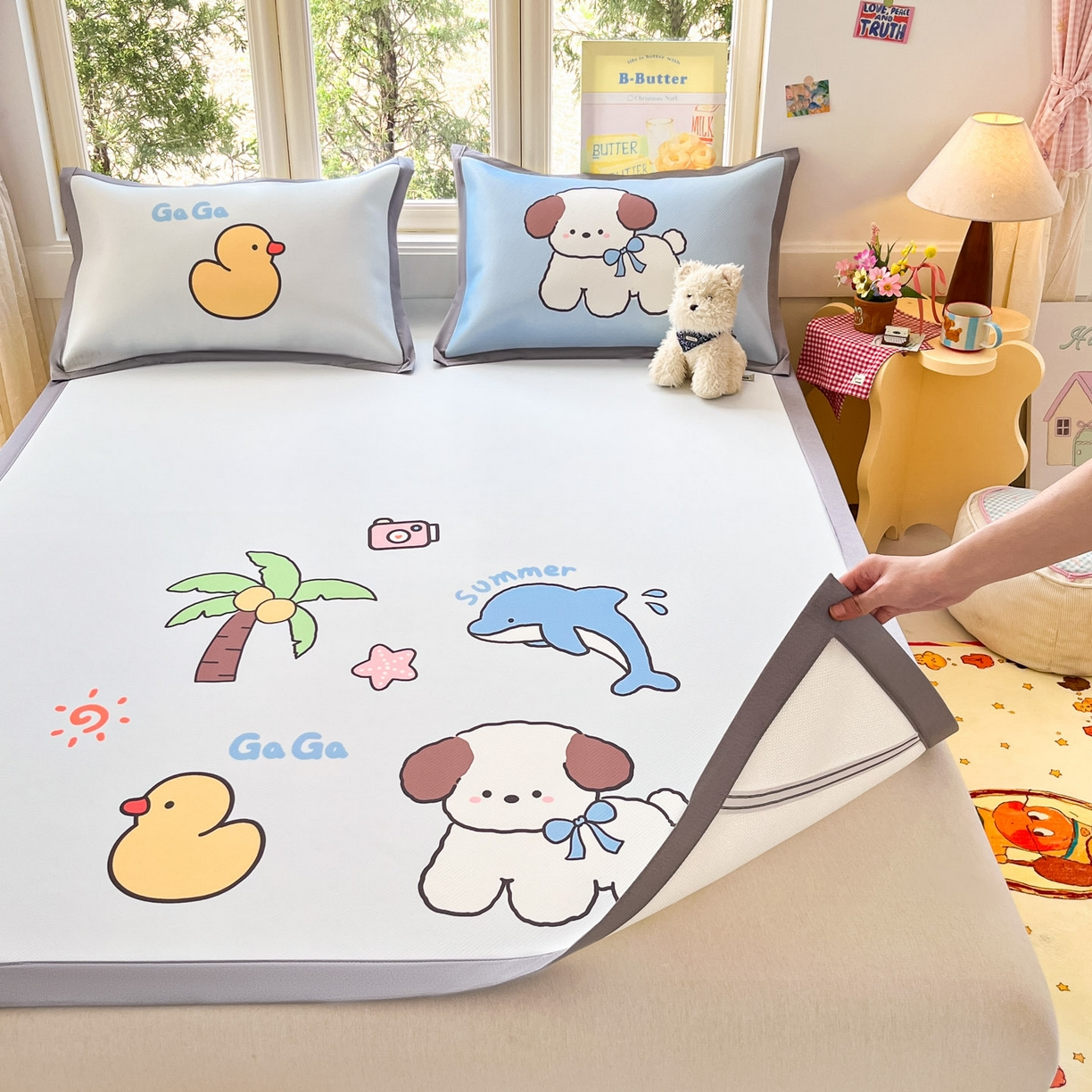 91家纺网 家纺一手货源 找家纺 川悦生活 【提供买家秀】2026新款凉豆豆冰丝大阪卡通凉席 快乐夏威夷