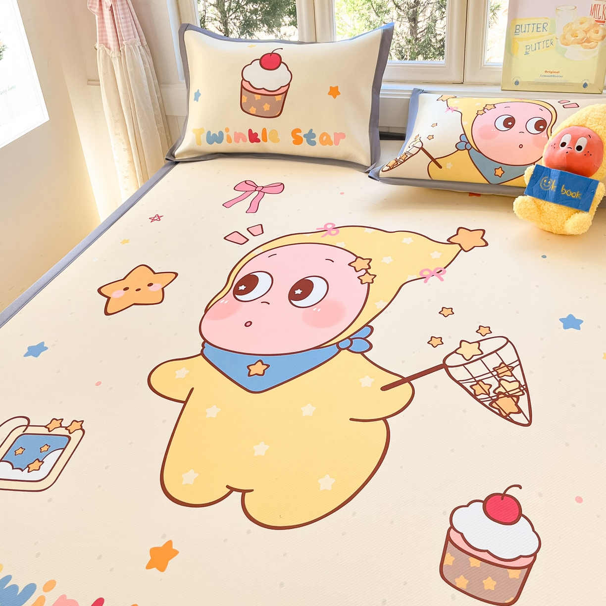 91家纺网 家纺一手货源 找家纺 川悦生活 【提供买家秀】2026新款凉豆豆冰丝大阪卡通凉席 亮星星