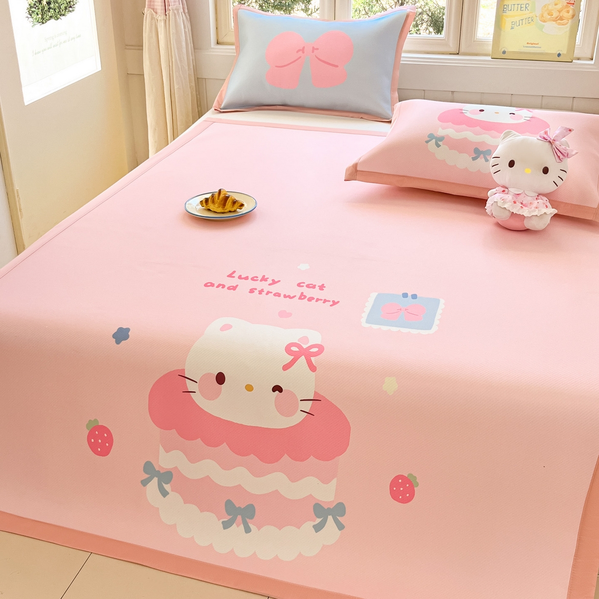 91家纺网 家纺一手货源 找家纺 川悦生活 【提供买家秀】2026新款凉豆豆冰丝大阪卡通凉席 米昔小喵