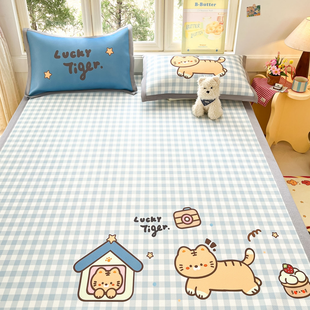 91家纺网 家纺一手货源 找家纺 川悦生活 【提供买家秀】2026新款凉豆豆冰丝大阪卡通凉席 萌萌小奶虎