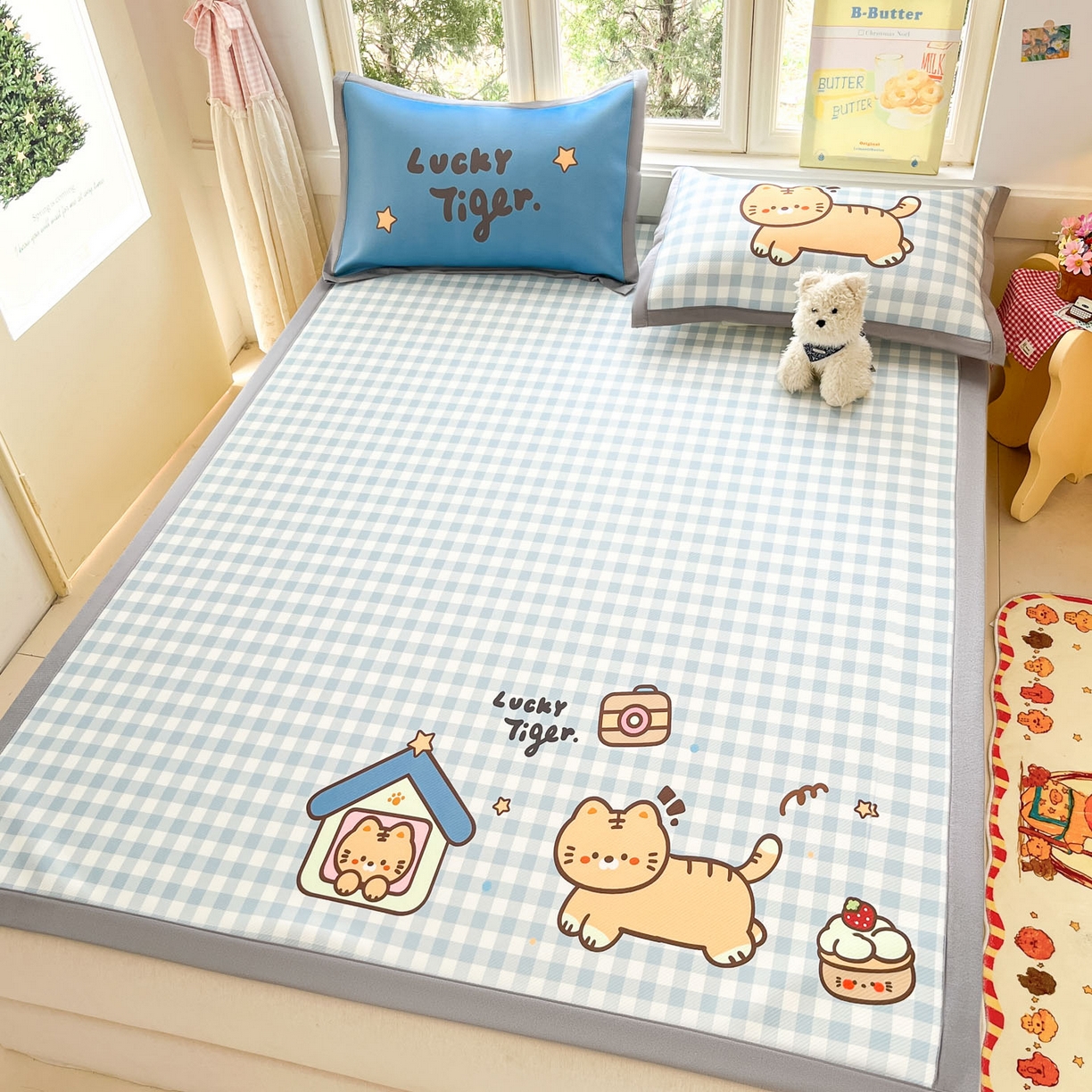 91家纺网 家纺一手货源 找家纺 川悦生活 【提供买家秀】2026新款凉豆豆冰丝大阪卡通凉席 萌萌小奶虎