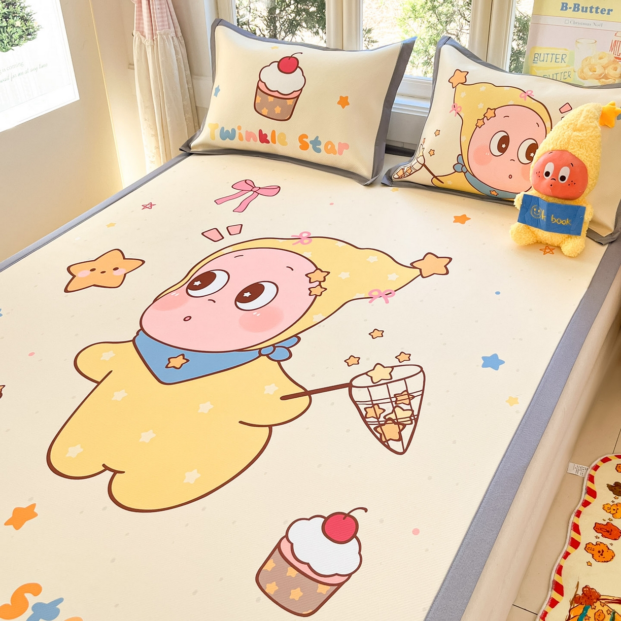 91家纺网 家纺一手货源 找家纺 川悦生活 【提供买家秀】2026新款凉豆豆冰丝大阪卡通凉席 亮星星