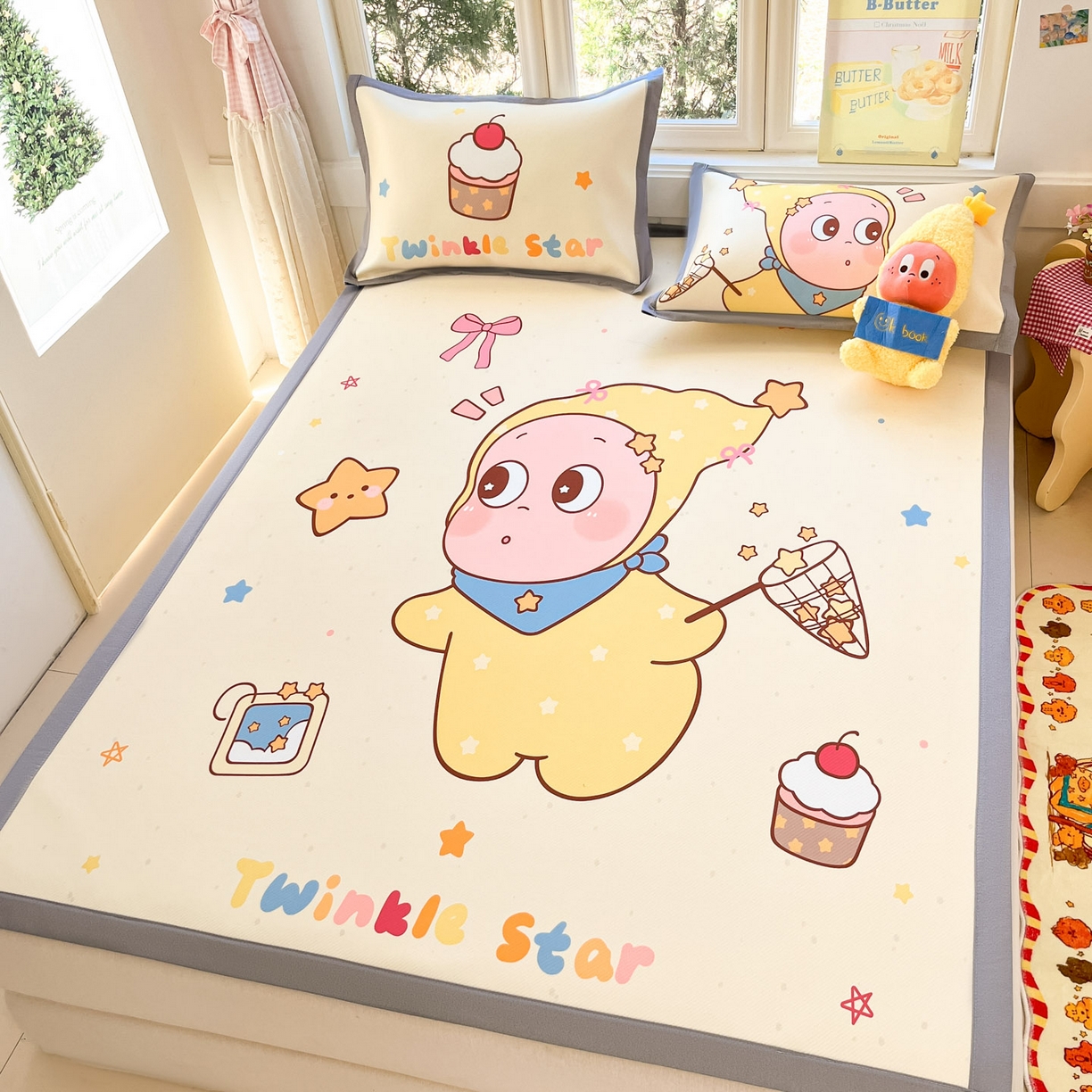 91家纺网 家纺一手货源 找家纺 川悦生活 【提供买家秀】2026新款凉豆豆冰丝大阪卡通凉席 亮星星