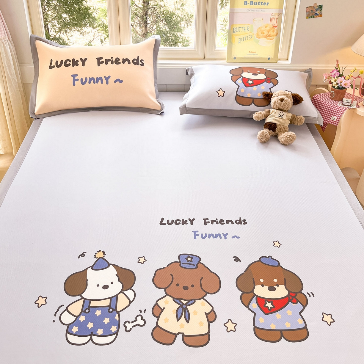 91家纺网 家纺一手货源 找家纺 川悦生活 【提供买家秀】2026新款凉豆豆冰丝大阪卡通凉席 小狗聚会