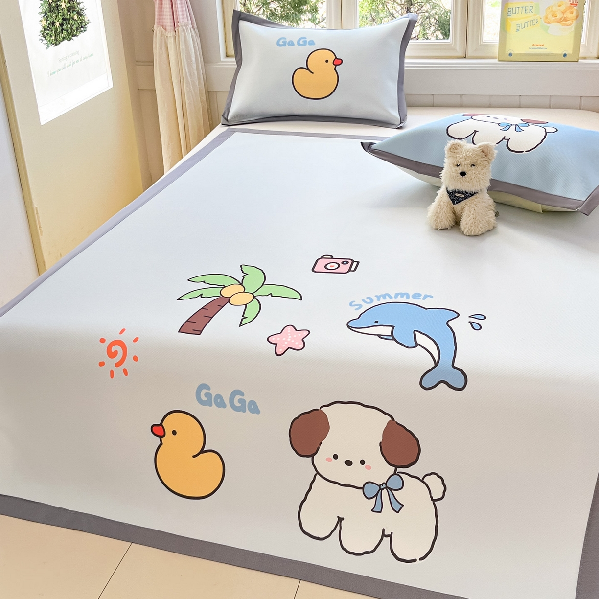 91家纺网 家纺一手货源 找家纺 川悦生活 【提供买家秀】2026新款凉豆豆冰丝大阪卡通凉席 快乐夏威夷