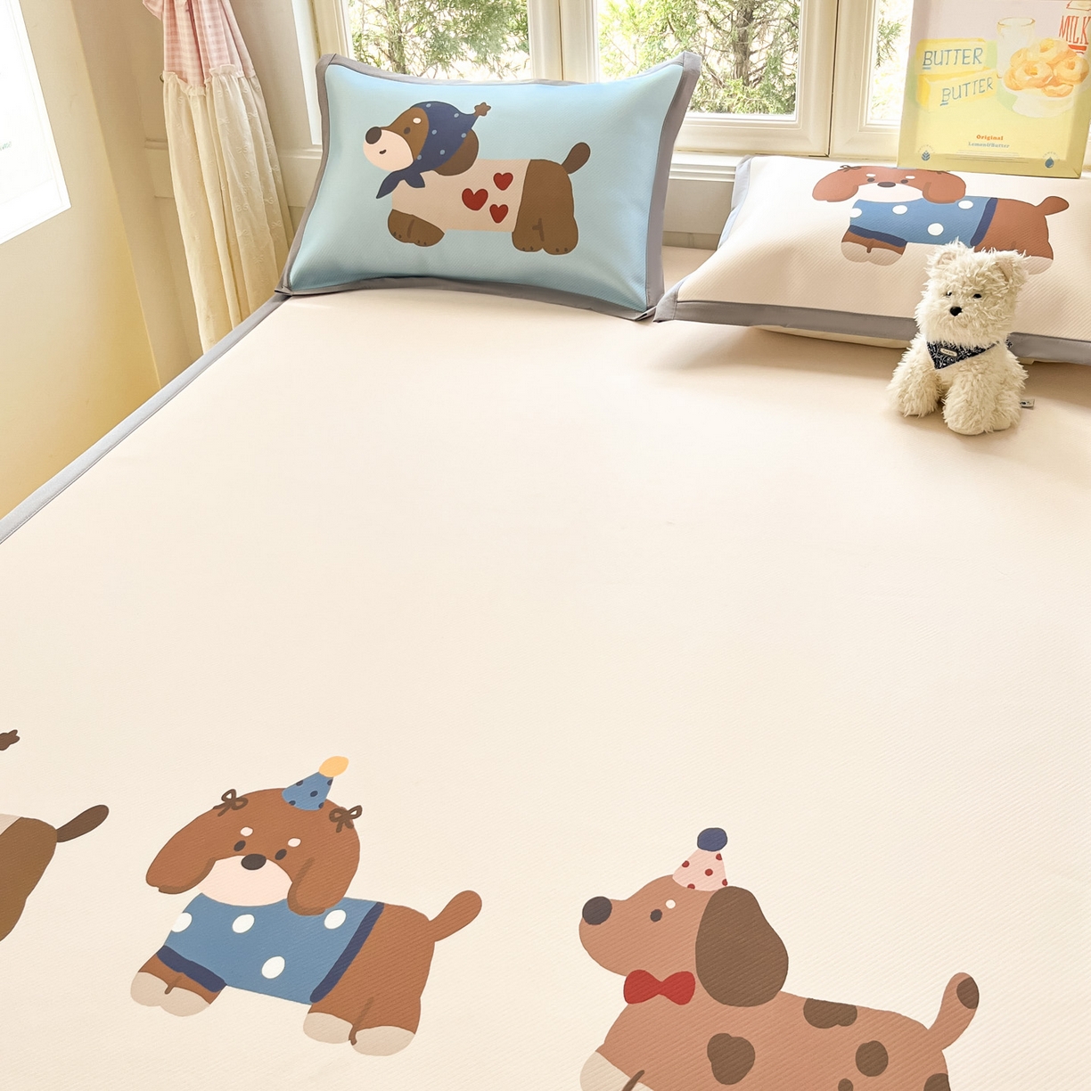 91家纺网 家纺一手货源 找家纺 川悦生活 【提供买家秀】2026新款凉豆豆冰丝大阪卡通凉席 咖啡小狗