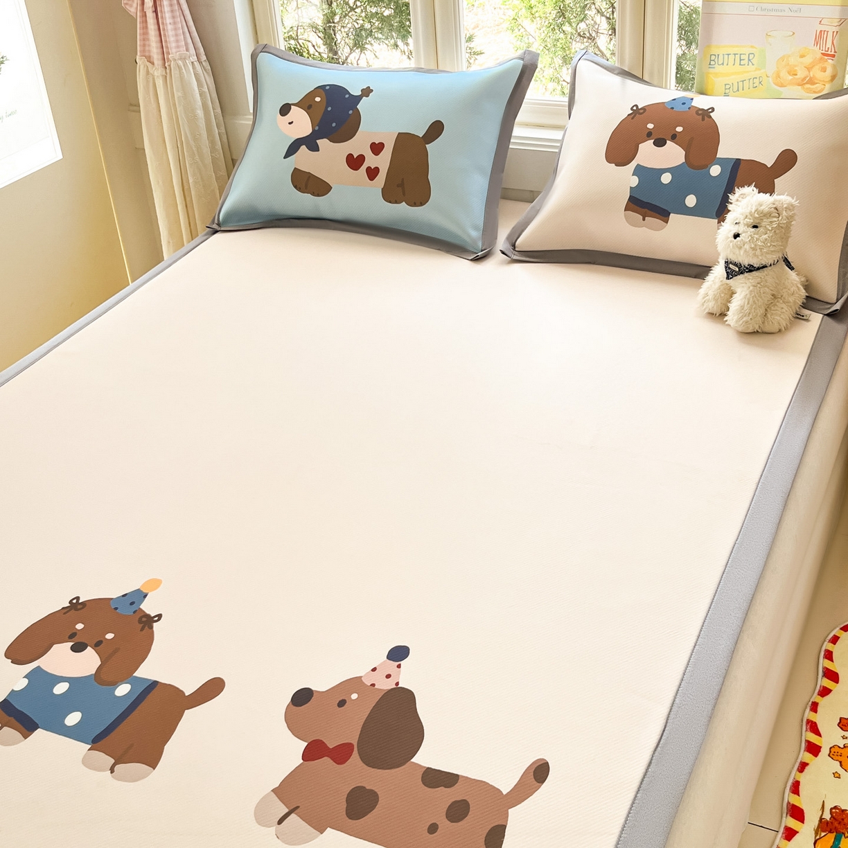 91家纺网 家纺一手货源 找家纺 川悦生活 【提供买家秀】2026新款凉豆豆冰丝大阪卡通凉席 咖啡小狗