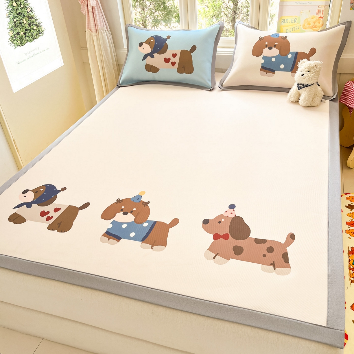 91家纺网 家纺一手货源 找家纺 川悦生活 【提供买家秀】2026新款凉豆豆冰丝大阪卡通凉席 咖啡小狗