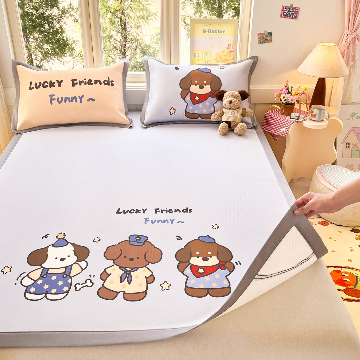 91家纺网 家纺一手货源 找家纺 川悦生活 【提供买家秀】2026新款凉豆豆冰丝大阪卡通凉席 小狗聚会