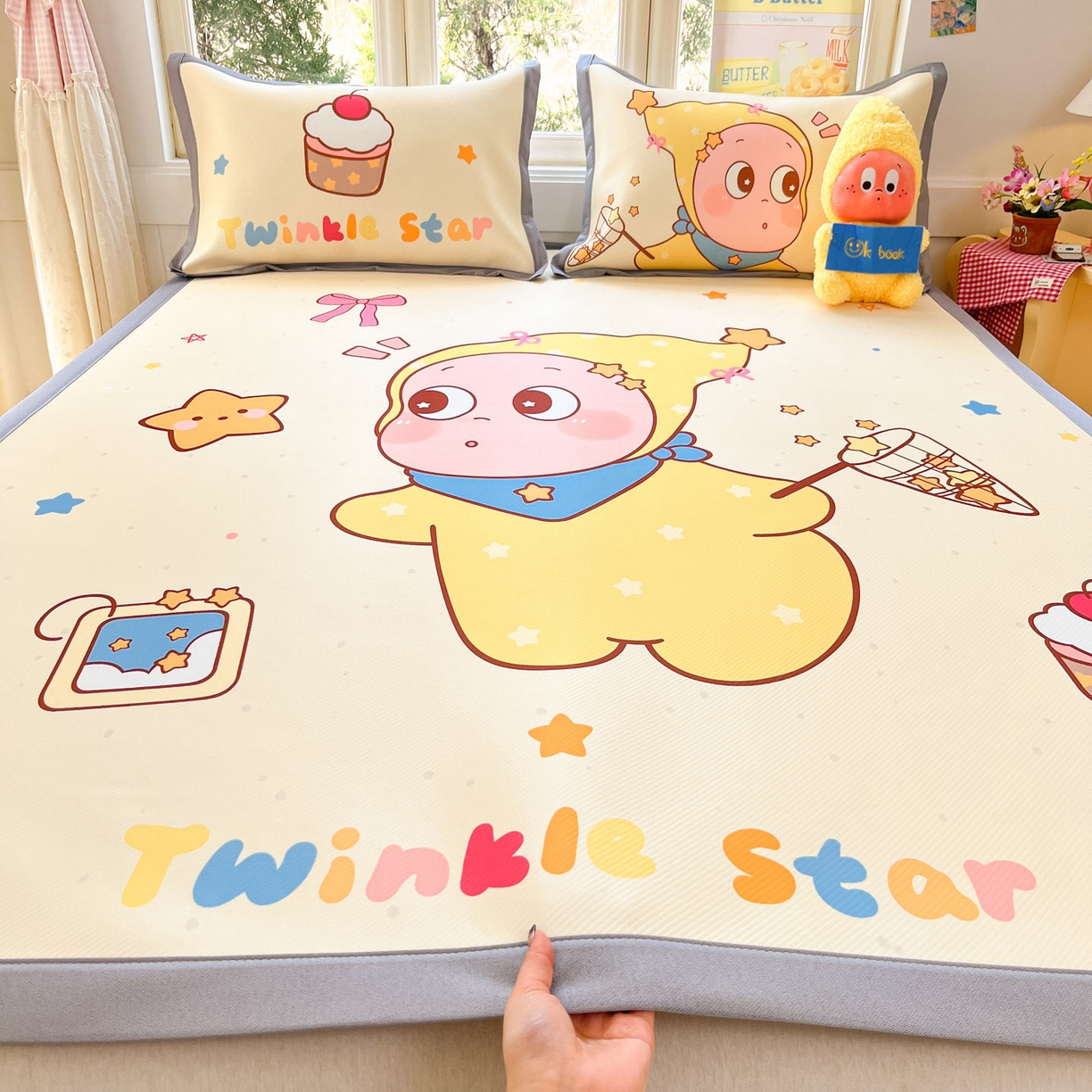 91家纺网 家纺一手货源 找家纺 川悦生活 【提供买家秀】2026新款凉豆豆冰丝大阪卡通凉席 亮星星