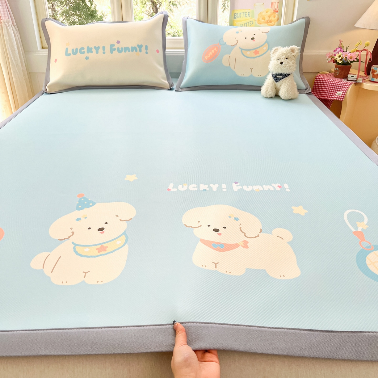 91家纺网 家纺一手货源 找家纺 川悦生活 【提供买家秀】2026新款凉豆豆冰丝大阪卡通凉席 尼塔小汪