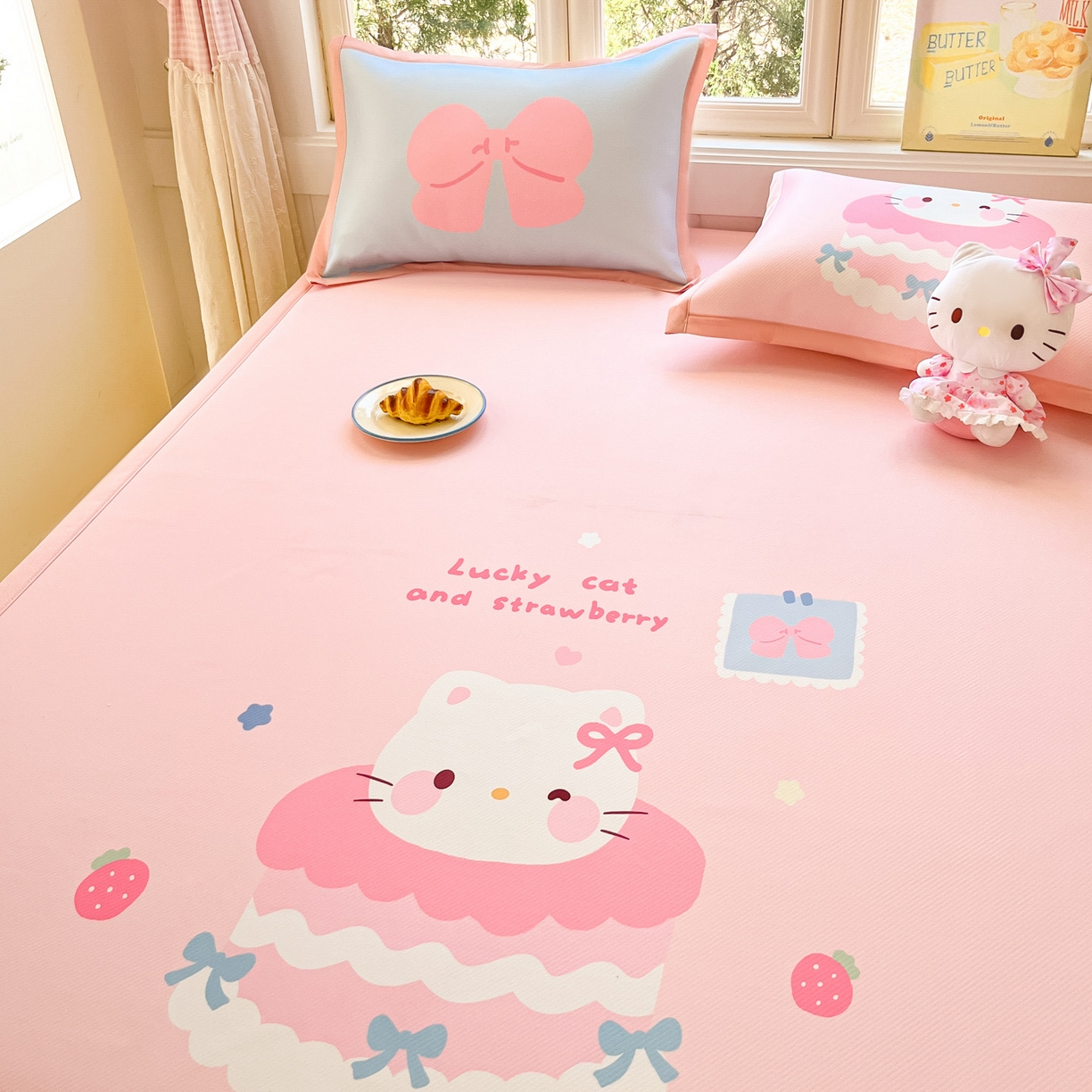 91家纺网 家纺一手货源 找家纺 川悦生活 【提供买家秀】2026新款凉豆豆冰丝大阪卡通凉席 米昔小喵