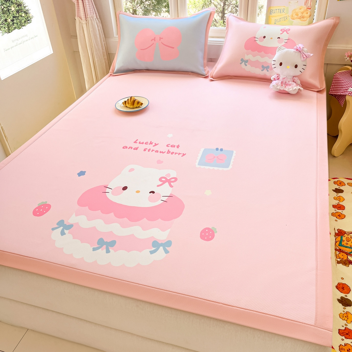 91家纺网 家纺一手货源 找家纺 川悦生活 【提供买家秀】2026新款凉豆豆冰丝大阪卡通凉席 米昔小喵