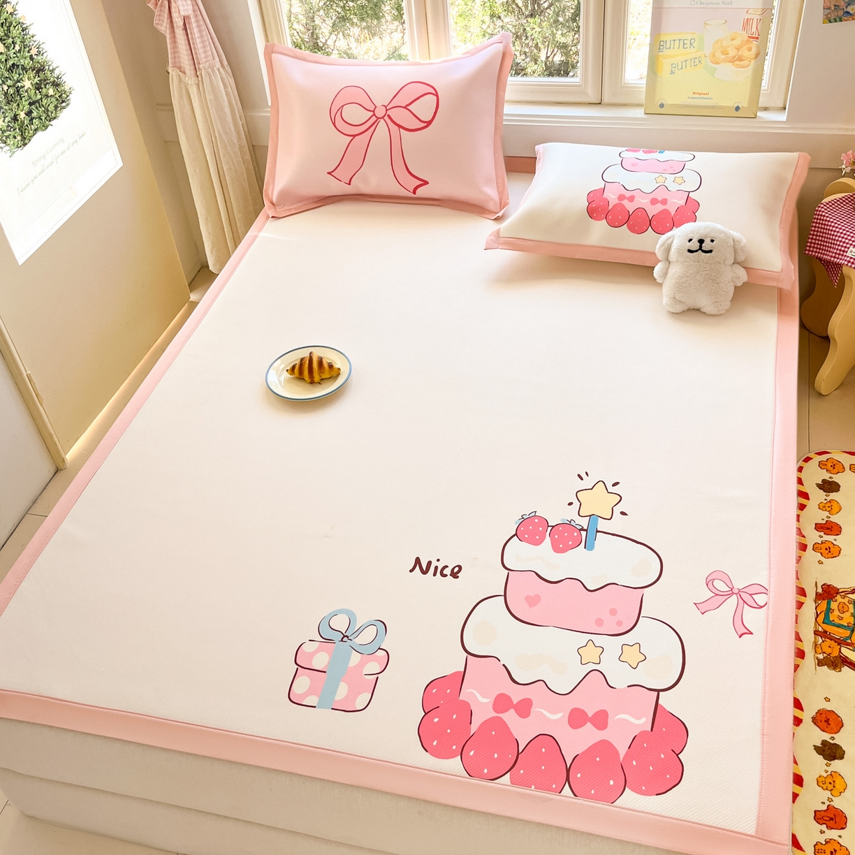 91家纺网 家纺一手货源 找家纺 川悦生活 【提供买家秀】2026新款凉豆豆冰丝大阪卡通凉席 草莓奶昔