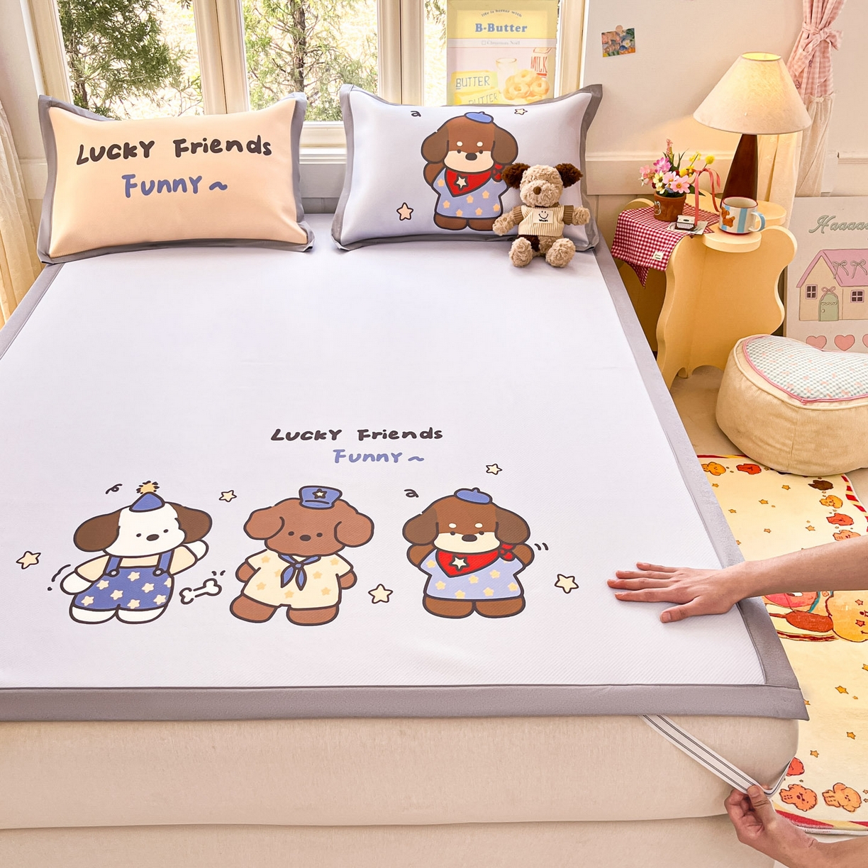 川悦生活 【提供买家秀】2026新款凉豆豆冰丝大阪卡通凉席 小狗聚会