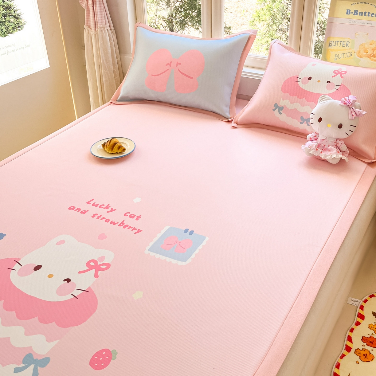 91家纺网 家纺一手货源 找家纺 川悦生活 【提供买家秀】2026新款凉豆豆冰丝大阪卡通凉席 米昔小喵