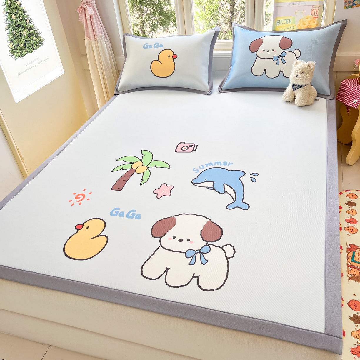 91家纺网 家纺一手货源 找家纺 川悦生活 【提供买家秀】2026新款凉豆豆冰丝大阪卡通凉席 快乐夏威夷