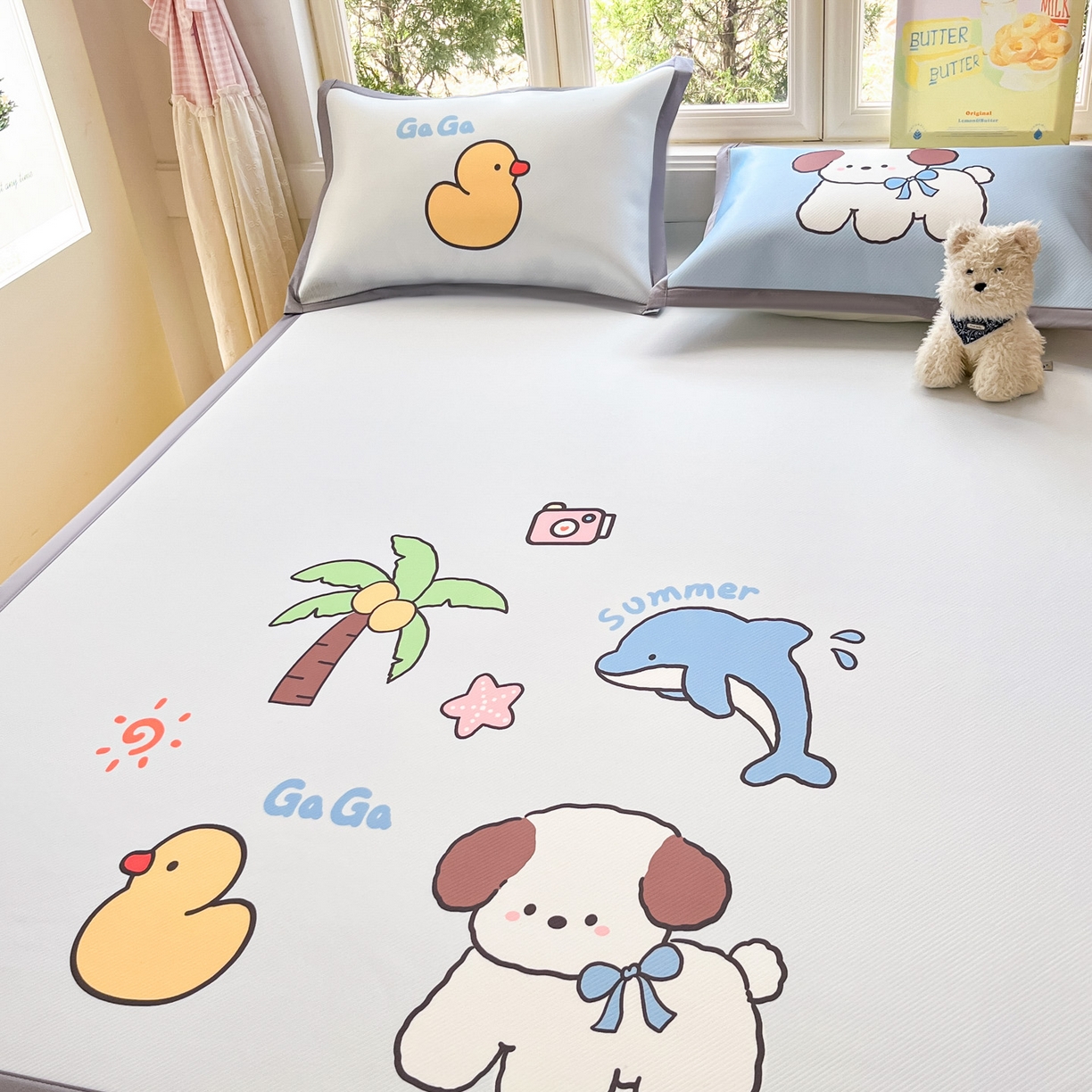 91家纺网 家纺一手货源 找家纺 川悦生活 【提供买家秀】2026新款凉豆豆冰丝大阪卡通凉席 快乐夏威夷