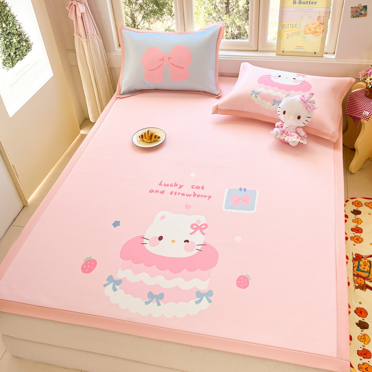 91家纺网 家纺一手货源 找家纺 川悦生活 【提供买家秀】2026新款凉豆豆冰丝大阪卡通凉席 米昔小喵