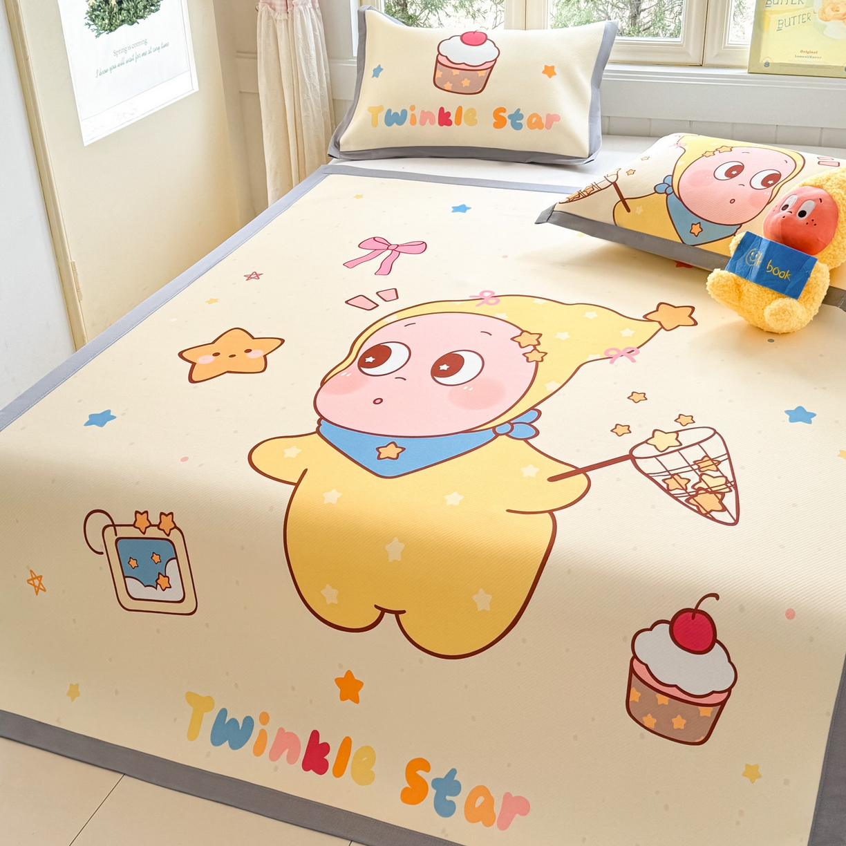 91家纺网 家纺一手货源 找家纺 川悦生活 【提供买家秀】2026新款凉豆豆冰丝大阪卡通凉席 亮星星