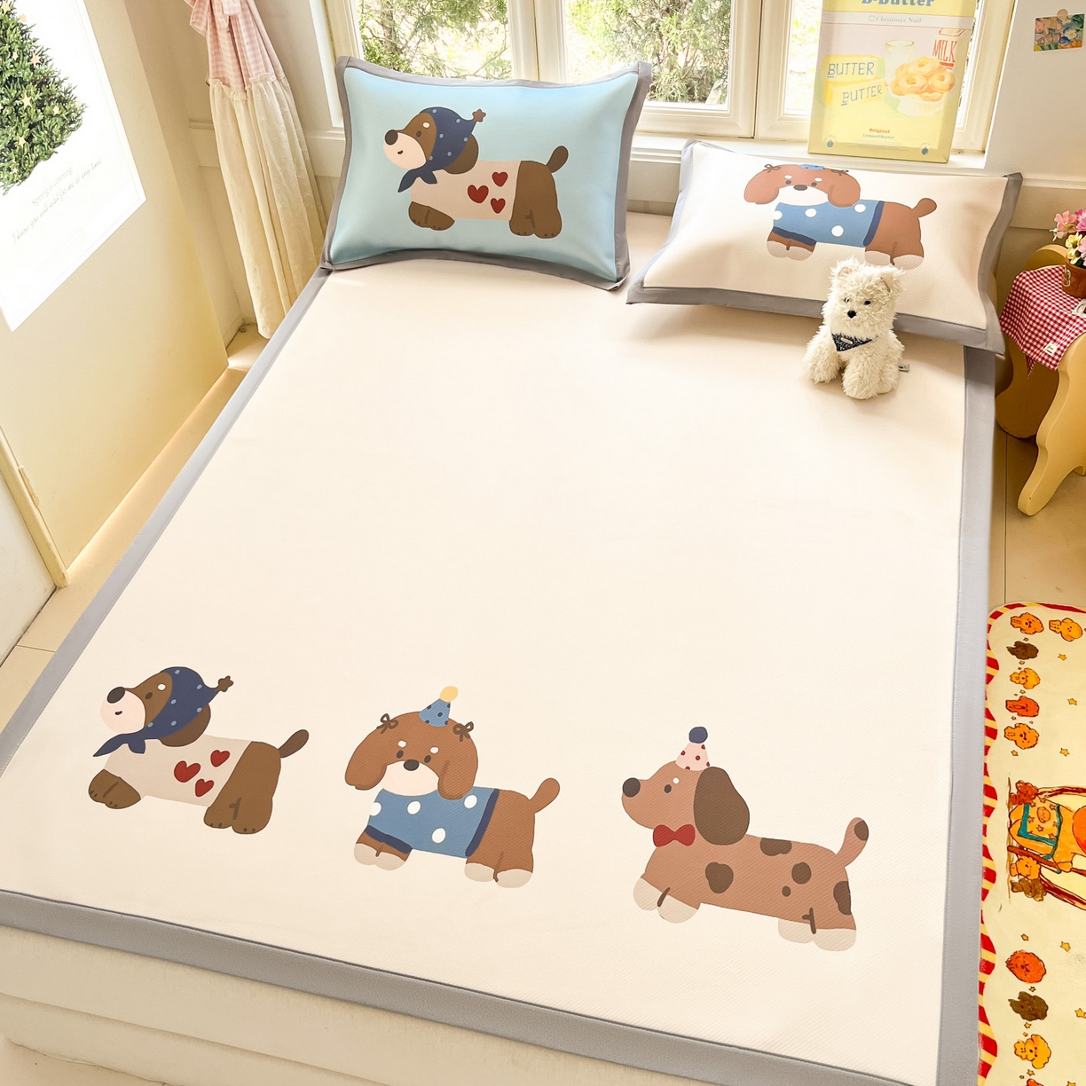 91家纺网 家纺一手货源 找家纺 川悦生活 【提供买家秀】2026新款凉豆豆冰丝大阪卡通凉席 咖啡小狗