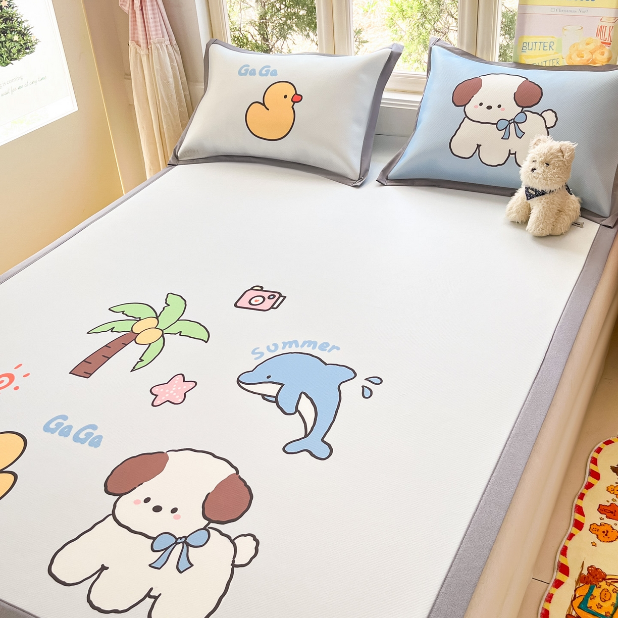 91家纺网 家纺一手货源 找家纺 川悦生活 【提供买家秀】2026新款凉豆豆冰丝大阪卡通凉席 快乐夏威夷