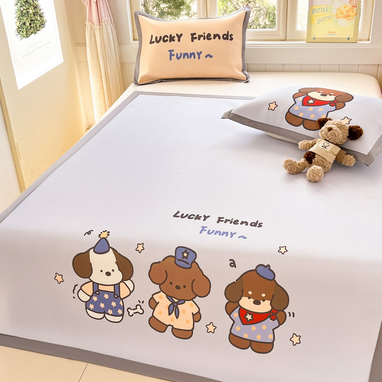 91家纺网 家纺一手货源 找家纺 川悦生活 【提供买家秀】2026新款凉豆豆冰丝大阪卡通凉席 小狗聚会