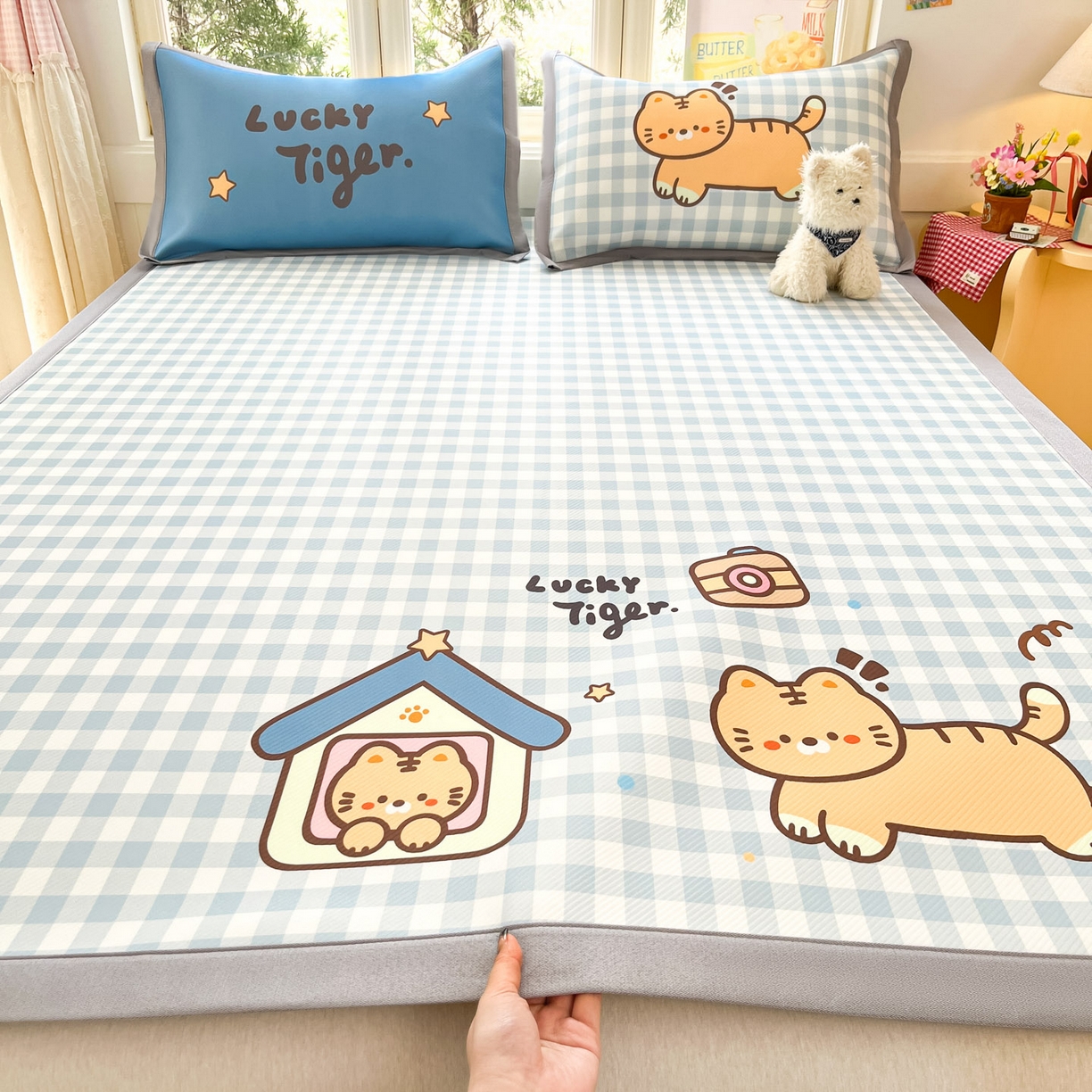 91家纺网 家纺一手货源 找家纺 川悦生活 【提供买家秀】2026新款凉豆豆冰丝大阪卡通凉席 萌萌小奶虎