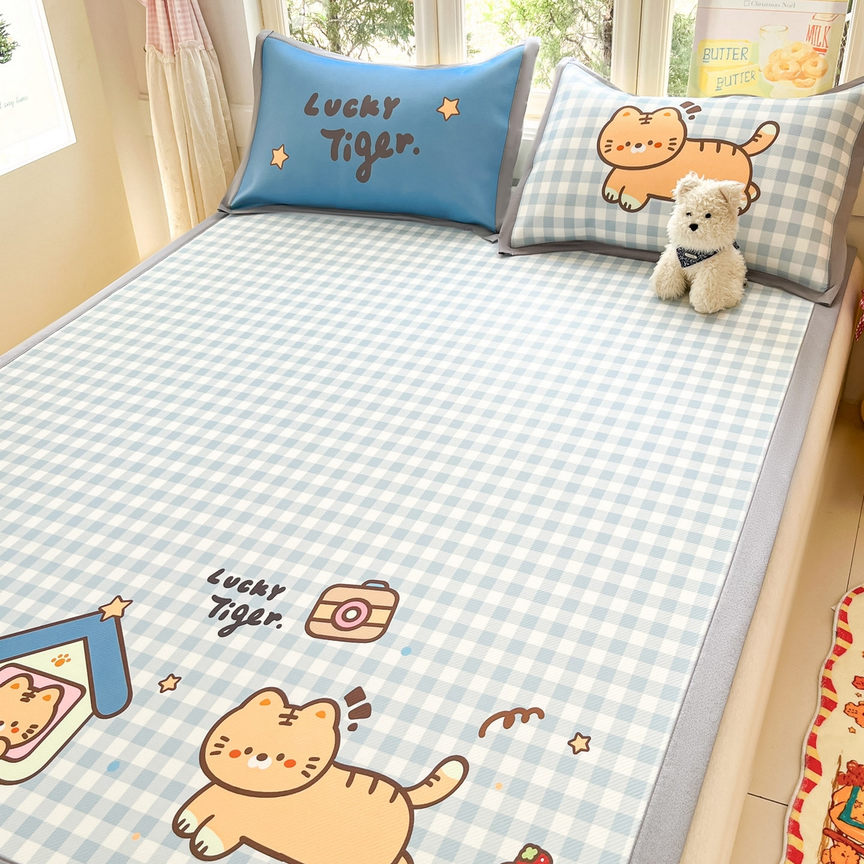 91家纺网 家纺一手货源 找家纺 川悦生活 【提供买家秀】2026新款凉豆豆冰丝大阪卡通凉席 萌萌小奶虎