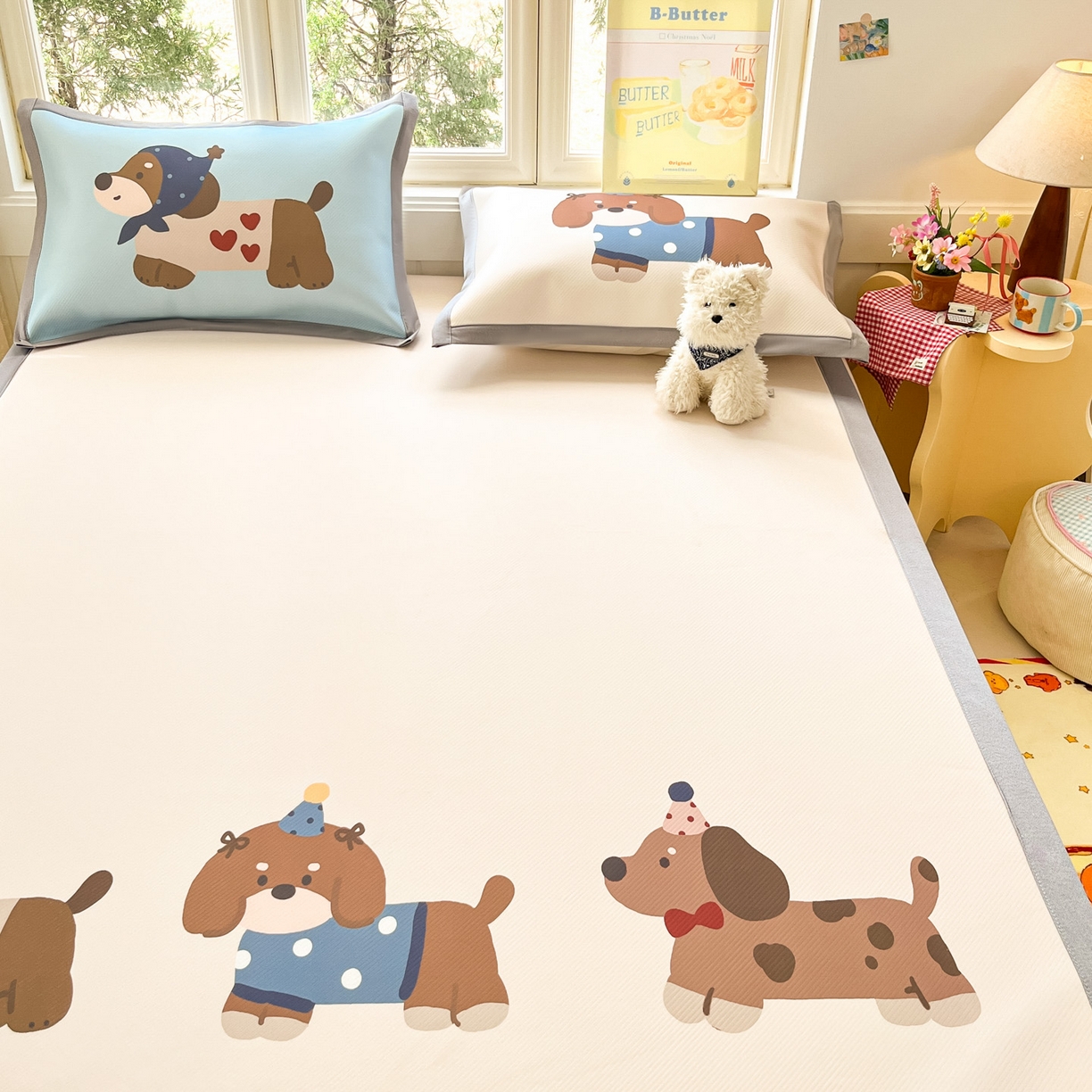 91家纺网 家纺一手货源 找家纺 川悦生活 【提供买家秀】2026新款凉豆豆冰丝大阪卡通凉席 咖啡小狗