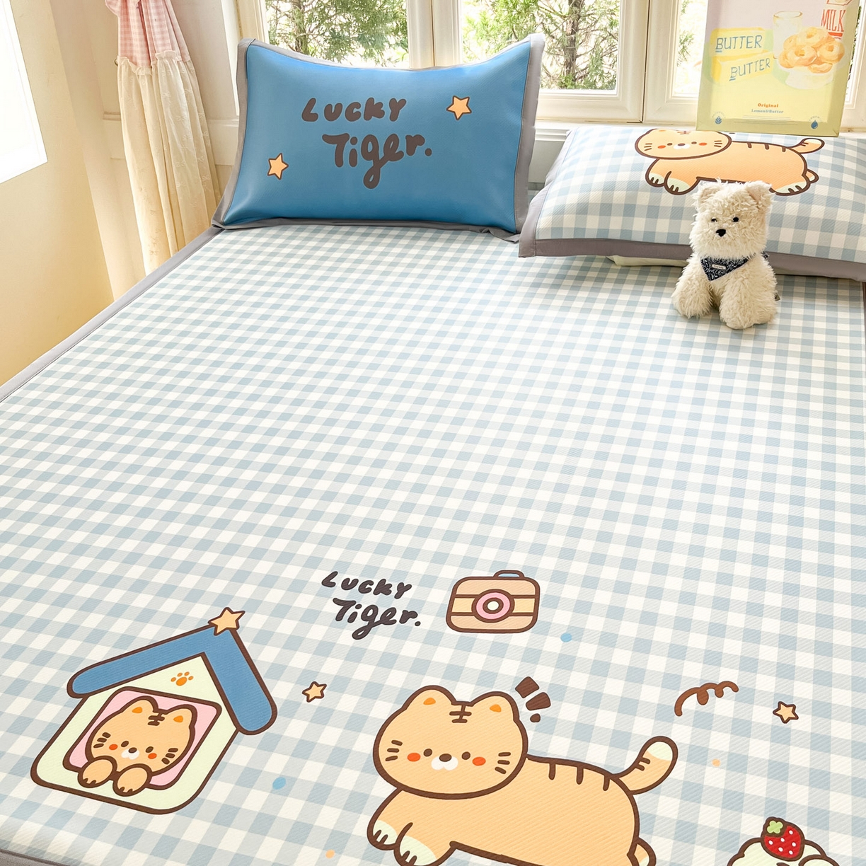 91家纺网 家纺一手货源 找家纺 川悦生活 【提供买家秀】2026新款凉豆豆冰丝大阪卡通凉席 萌萌小奶虎