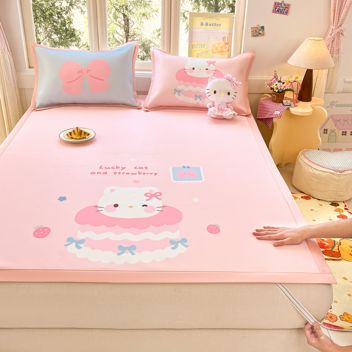 川悦生活 【提供买家秀】2026新款凉豆豆冰丝大阪卡通凉席 米昔小喵