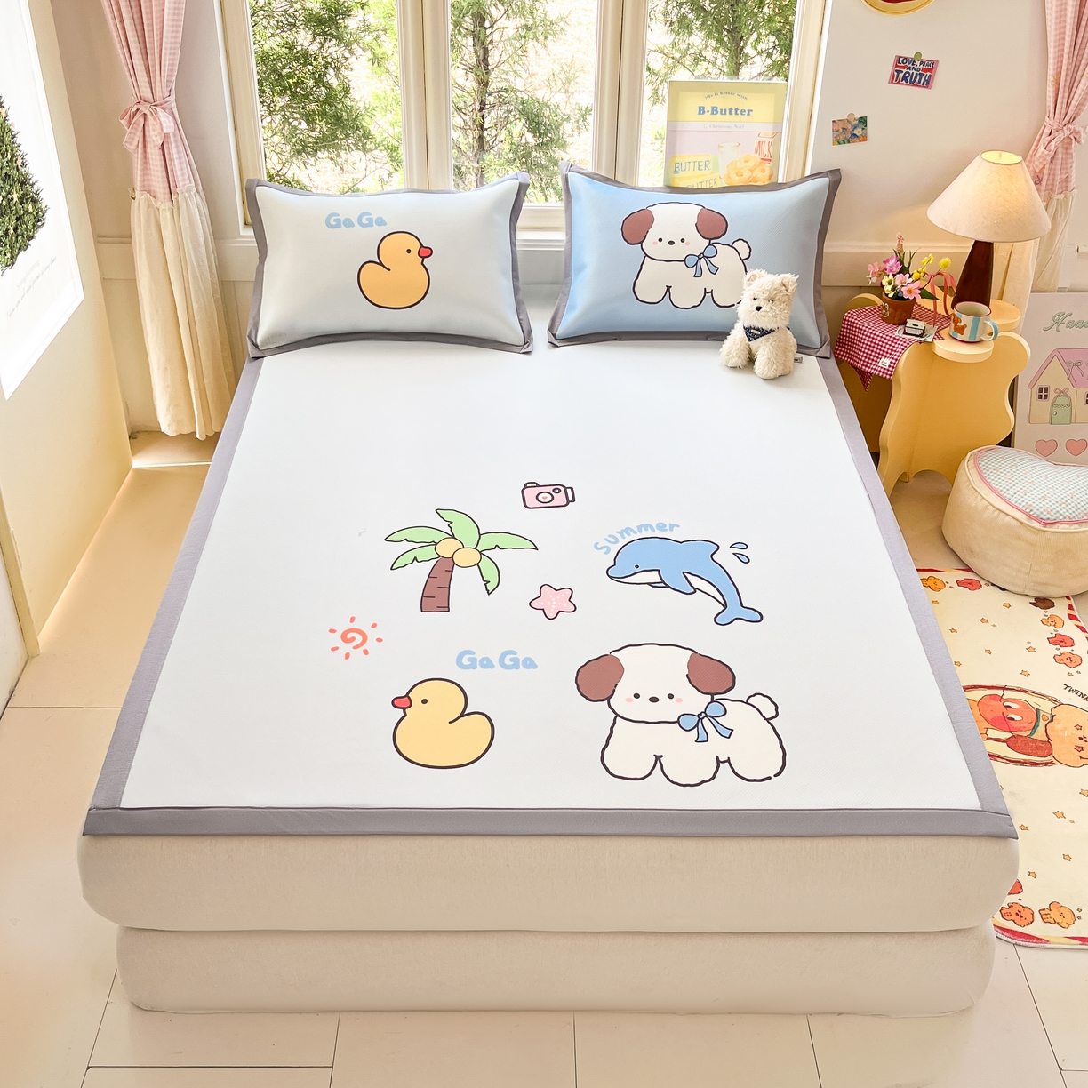 91家纺网 家纺一手货源 找家纺 川悦生活 【提供买家秀】2026新款凉豆豆冰丝大阪卡通凉席 快乐夏威夷